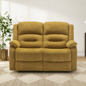 Gold fabric power sky reclining love seat