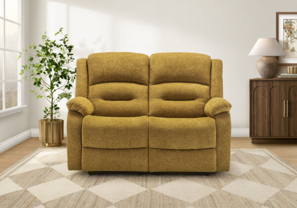 Gold fabric power sky reclining love seat