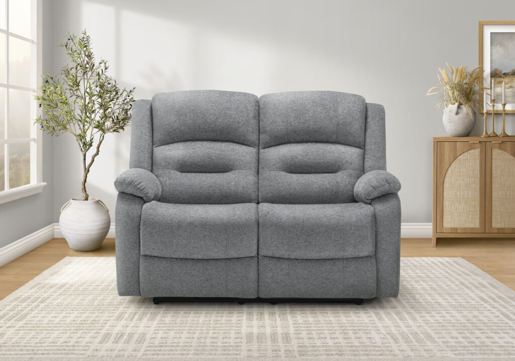 Blue fabric power sky reclining love seat
