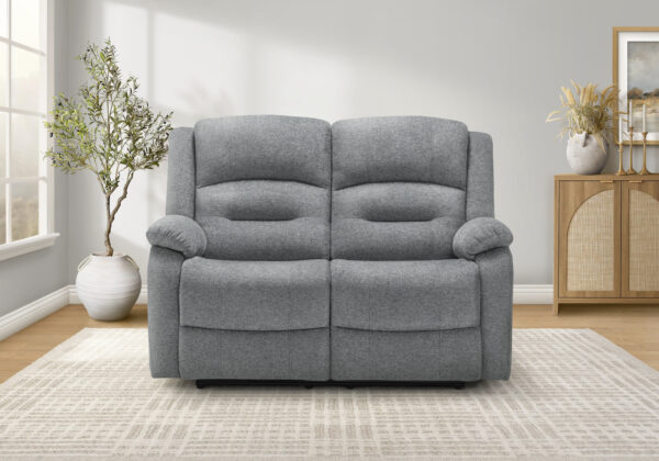 Blue fabric power sky reclining love seat