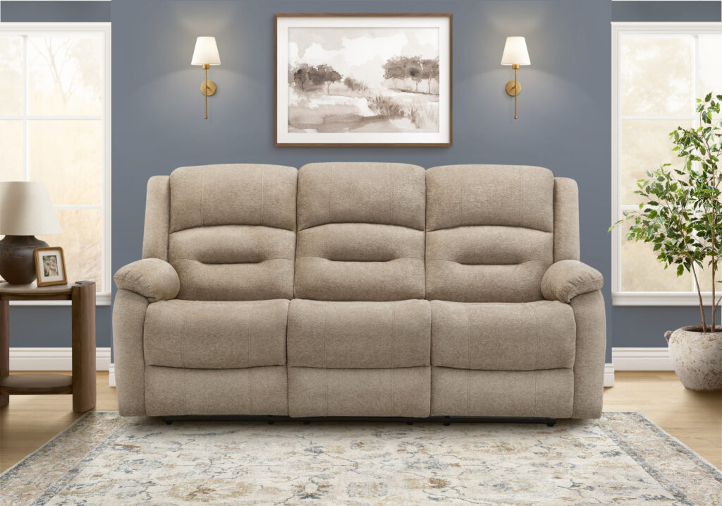 Beige fabric power sky reclining sofa