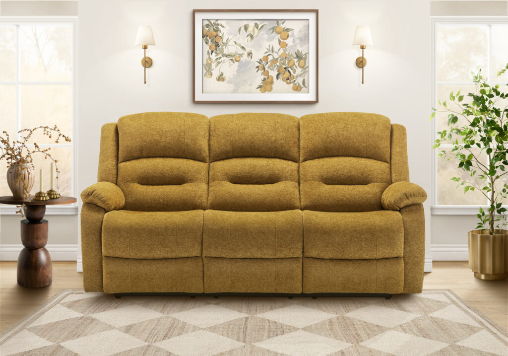 Gold fabric power sky reclining sofa