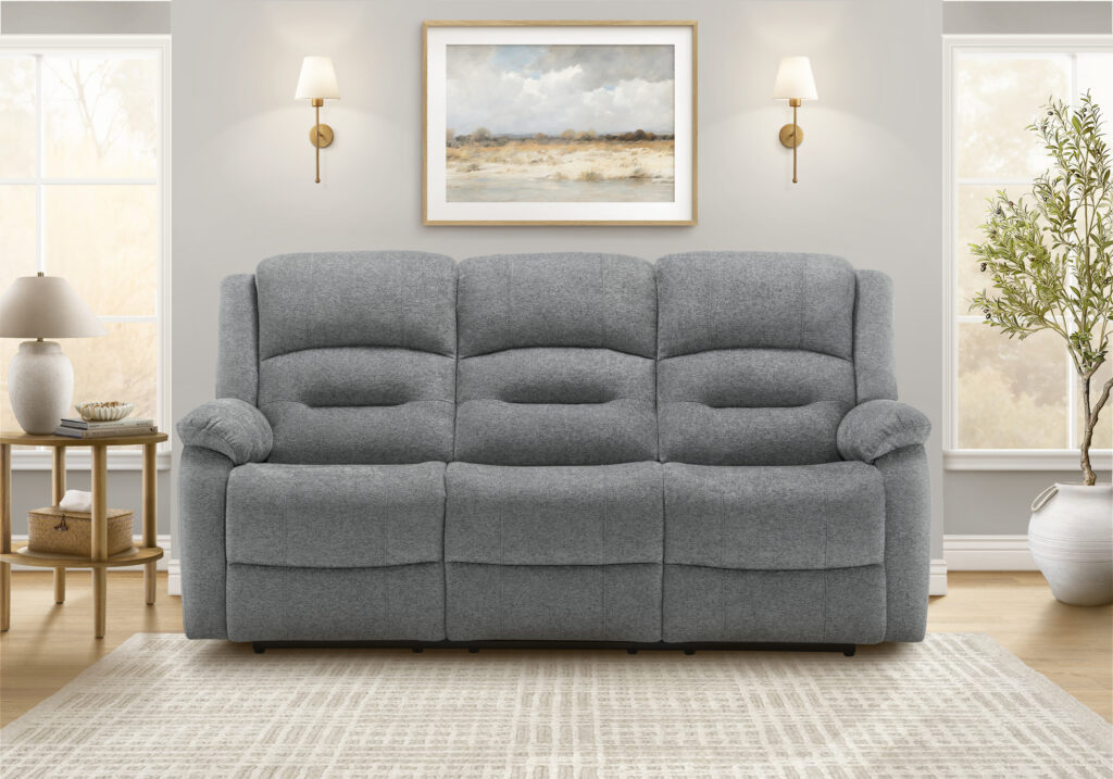 Blue fabric power sky reclining sofa