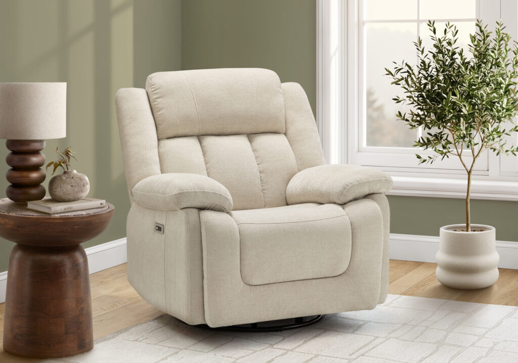 Beige power swivel glider city reclining chair