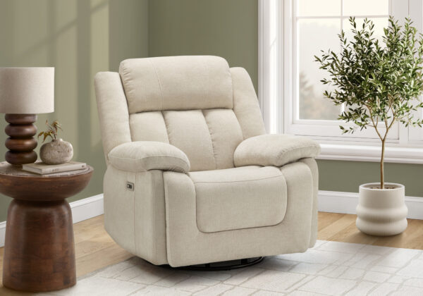 Beige power swivel glider city reclining chair