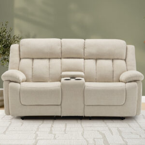 Beige power console city reclining love seat