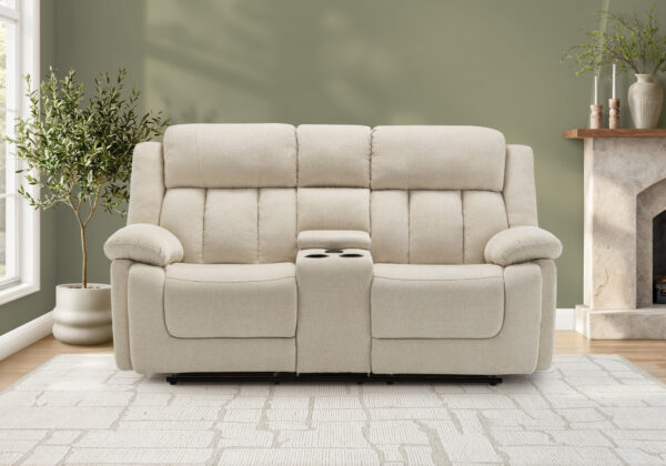 Beige power console city reclining love seat