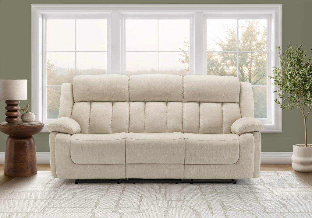 Beige fabric power city reclining sofa
