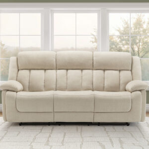Beige fabric power city reclining sofa