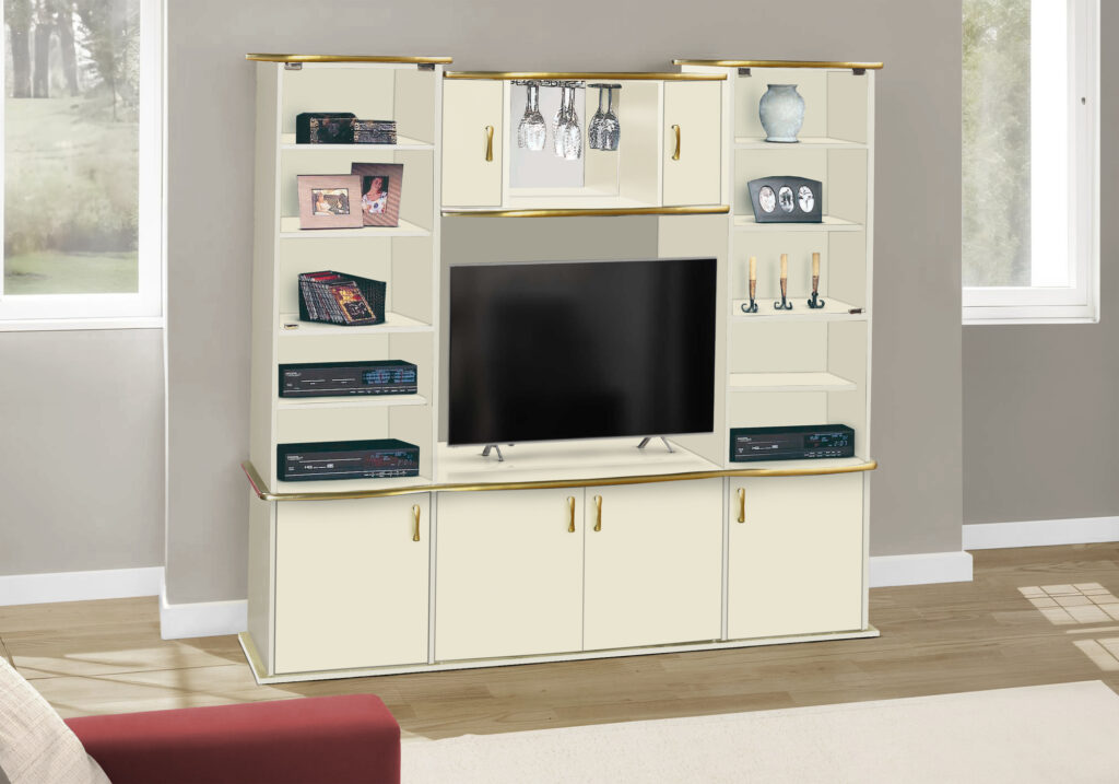 Champagne brass wall unit tv stand