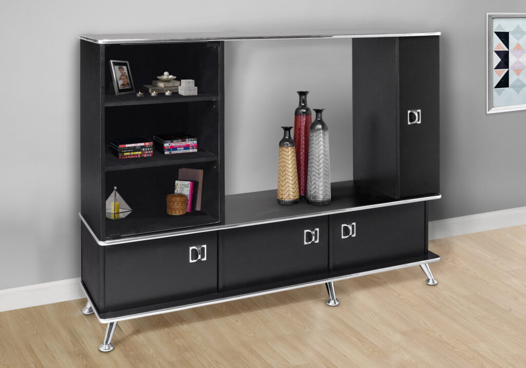 Black chrome accent storage unit bookcase