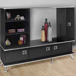 Black chrome accent storage unit bookcase