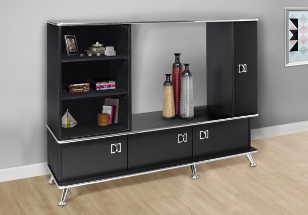 Black chrome accent storage unit bookcase
