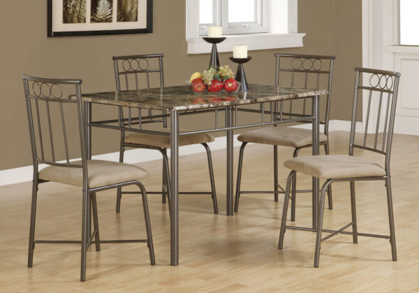 Espresso marble metal 5-piece bronze dining set
