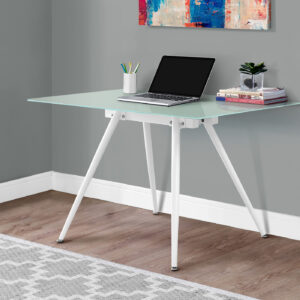 Computer Desk, Home Office, Laptop, 48"L, Work, White Metal, Tempered Glass, Contemporary, Modern