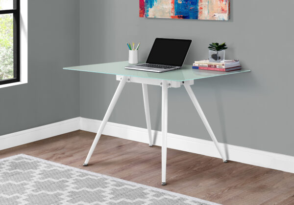 Computer Desk, Home Office, Laptop, 48″L, Work, White Metal, Tempered Glass, Contemporary, Modern