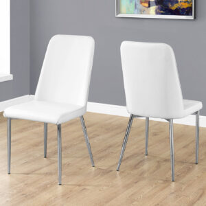 Dining Chair, Set Of 2, Side, Upholstered, Kitchen, Dining Room, White Leather Look, Chrome Metal, Contemporary, Modern