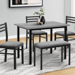 Dining Set, 5pcs Set, 40" Rectangular, Kitchen, Small, Black Metal, Grey Laminate, Grey Fabric, Contemporary, Modern