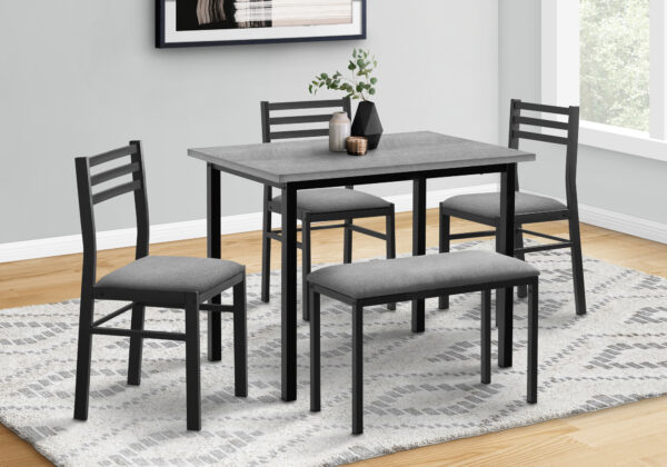 Dining Set, 5pcs Set, 40″ Rectangular, Kitchen, Small, Black Metal, Grey Laminate, Grey Fabric, Contemporary, Modern