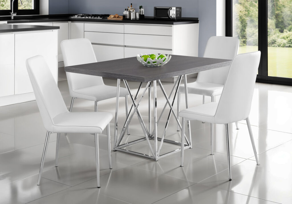 Dining Table, 48″ Rectangular, Small, Kitchen, Dining Room, Grey Laminate, Chrome Metal, Contemporary, Modern