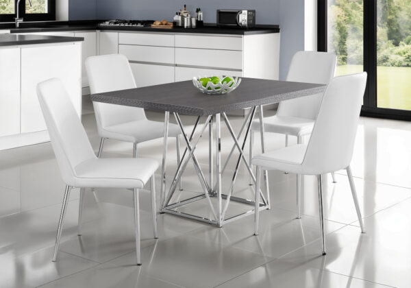 Dining Table, 48″ Rectangular, Small, Kitchen, Dining Room, Grey Laminate, Chrome Metal, Contemporary, Modern