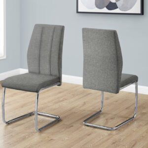 Dining Chair, Set Of 2, Side, Upholstered, Kitchen, Dining Room, 39" Height, Grey Fabric, Chrome Metal, Contemporary, Modern