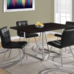 Dining Table, 60" Rectangular, Kitchen, Dining Room, Brown Laminate, Chrome Metal, Contemporary, Modern
