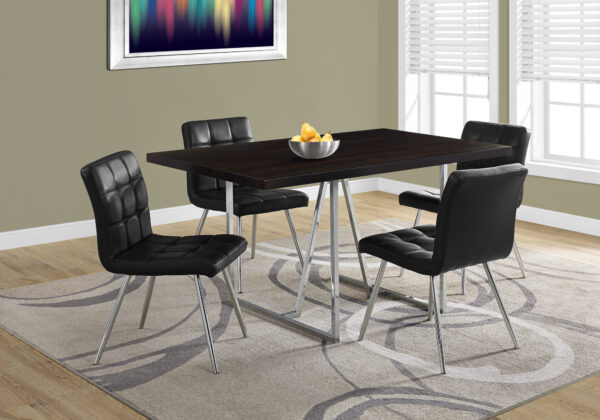 Dining Table, 60″ Rectangular, Kitchen, Dining Room, Brown Laminate, Chrome Metal, Contemporary, Modern