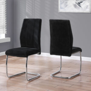 Dining Chair, Set Of 2, Side, Upholstered, Kitchen, Dining Room, 39" Height, Black Velvet, Chrome Metal, Contemporary, Modern