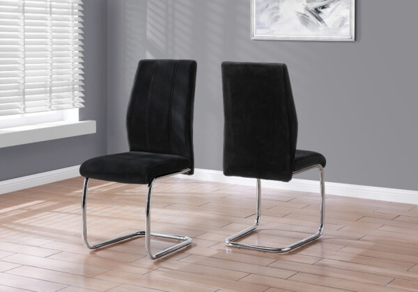Dining Chair, Set Of 2, Side, Upholstered, Kitchen, Dining Room, 39″ Height, Black Velvet, Chrome Metal, Contemporary, Modern