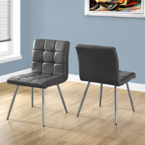 Dining Chair, Set Of 2, Side, Upholstered, Kitchen, Dining Room, Grey Leather Look, Chrome Metal, Contemporary, Modern