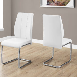 Dining Chair, Set Of 2, Side, Upholstered, Kitchen, Dining Room, 39" Height, White Leather Look, Chrome Metal, Contemporary, Modern