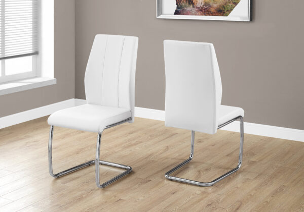 Dining Chair, Set Of 2, Side, Upholstered, Kitchen, Dining Room, 39″ Height, White Leather Look, Chrome Metal, Contemporary, Modern