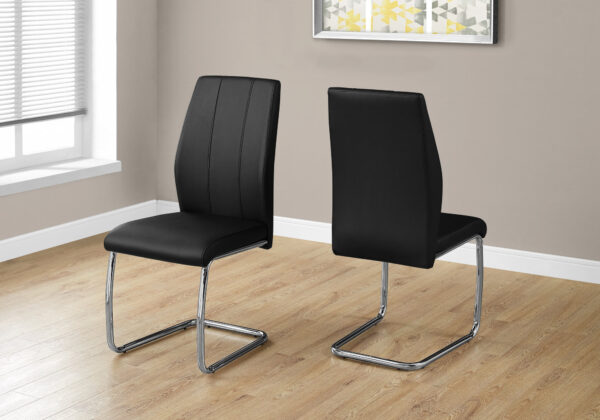 Dining Chair, Set Of 2, Side, Upholstered, Kitchen, Dining Room, 39″ Height, Black Leather Look, Chrome Metal, Contemporary, Modern