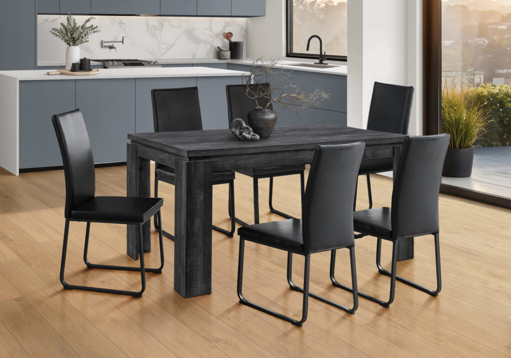 Dining Table, 60″ Rectangular, Kitchen, Dining Room, Black Laminate, Contemporary, Modern