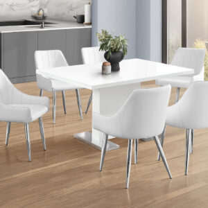 Dining Table, 60" Rectangular, Kitchen, Dining Room, Glossy White Laminate, Chrome Metal, Contemporary, Modern