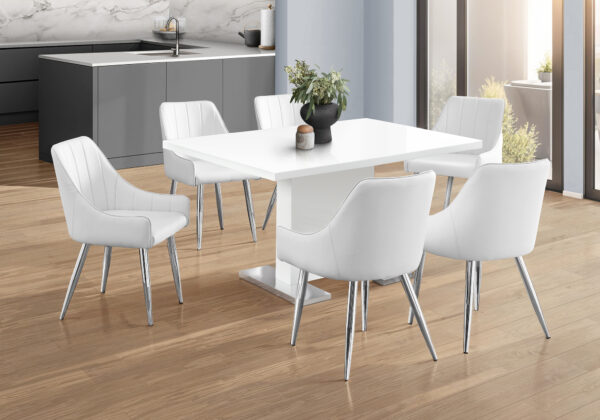 Dining Table, 60″ Rectangular, Kitchen, Dining Room, Glossy White Laminate, Chrome Metal, Contemporary, Modern