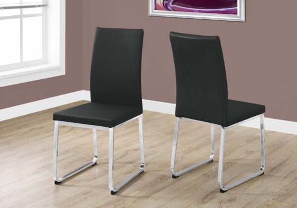 Dining Chair, Set Of 2, Side, Upholstered, Kitchen, Dining Room, Black Leather Look, Chrome Metal, Contemporary, Modern