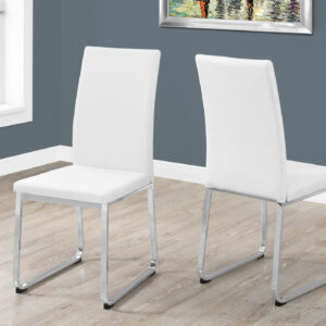 Dining Chair, Set Of 2, Side, Upholstered, Kitchen, Dining Room, White Leather Look, Chrome Metal, Contemporary, Modern