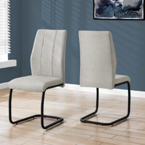 Dining Chair, Set Of 2, Side, Upholstered, Kitchen, Dining Room, 39" Height, Grey Fabric, Black Metal, Contemporary, Modern