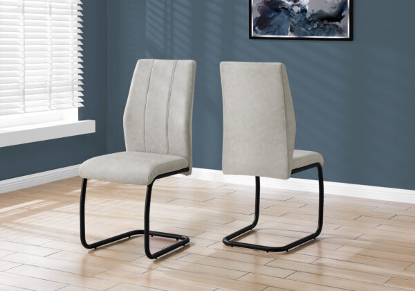 Dining Chair, Set Of 2, Side, Upholstered, Kitchen, Dining Room, 39″ Height, Grey Fabric, Black Metal, Contemporary, Modern