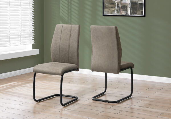 Dining Chair, Set Of 2, Side, Upholstered, Kitchen, Dining Room, 39″ Height, Brown Fabric, Black Metal, Contemporary, Modern