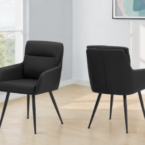 Dining Chair, 34" Height, Set Of 2, Upholstered, Side, Dining Room, Kitchen, Black Leather Look, Black Metal, Contemporary, Modern