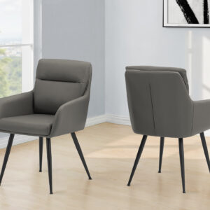 Dining Chair, 34" Height, Set Of 2, Upholstered, Side, Dining Room, Kitchen, Grey Leather Look, Black Metal, Contemporary, Modern