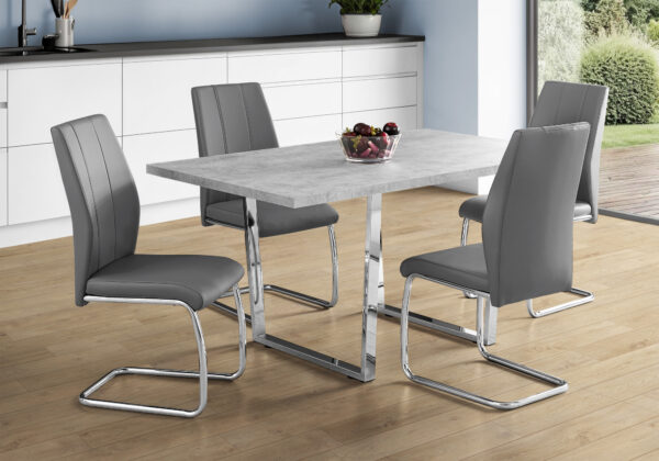 Dining Table, 60″ Rectangular, Kitchen, Dining Room, Grey Laminate, Chrome Metal, Contemporary, Modern