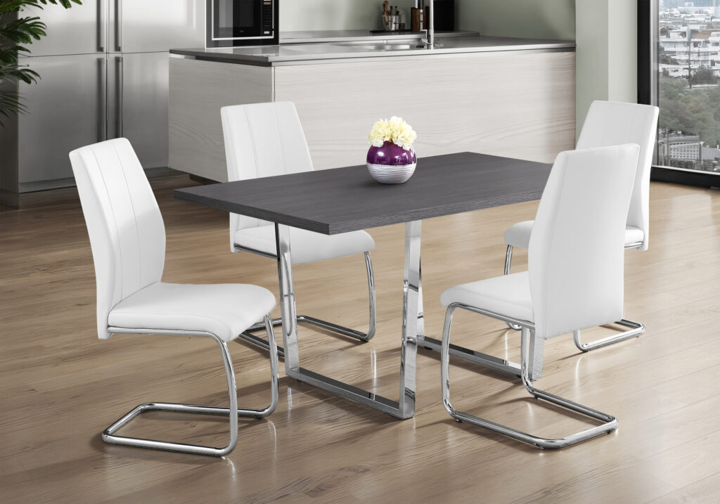 Dining Table, 60″ Rectangular, Kitchen, Dining Room, Grey Laminate, Chrome Metal, Contemporary, Modern