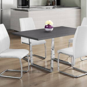 Dining Table, 60" Rectangular, Kitchen, Dining Room, Grey Laminate, Chrome Metal, Contemporary, Modern