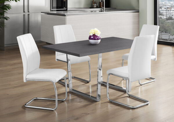 Dining Table, 60″ Rectangular, Kitchen, Dining Room, Grey Laminate, Chrome Metal, Contemporary, Modern