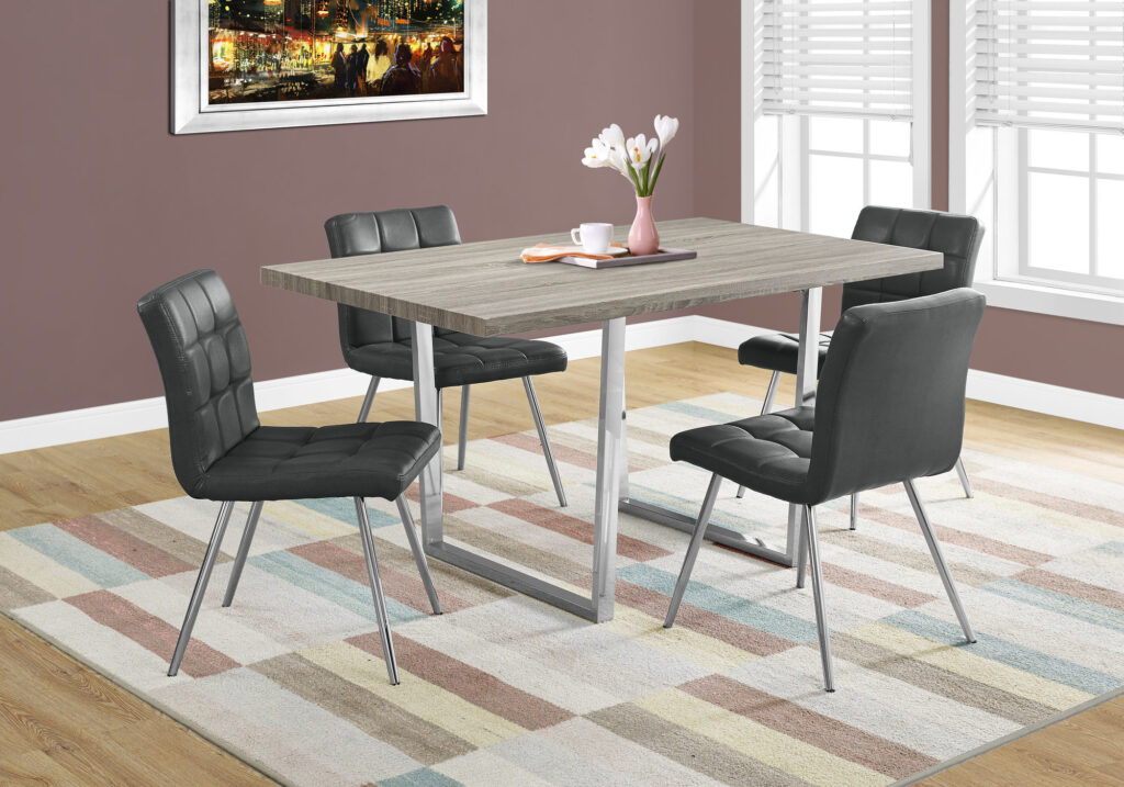 Dining Table, 60″ Rectangular, Kitchen, Dining Room, Brown Laminate, Chrome Metal, Contemporary, Modern