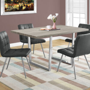 Dining Table, 60" Rectangular, Kitchen, Dining Room, Brown Laminate, Chrome Metal, Contemporary, Modern
